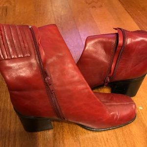Red leather, low cut boot.